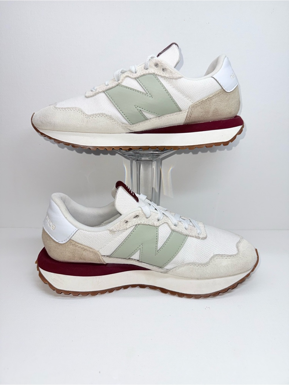 NEW BALANCE 237 Sneakers in Cream, Sage & Burgundy Accent - Picture 2 of 8
